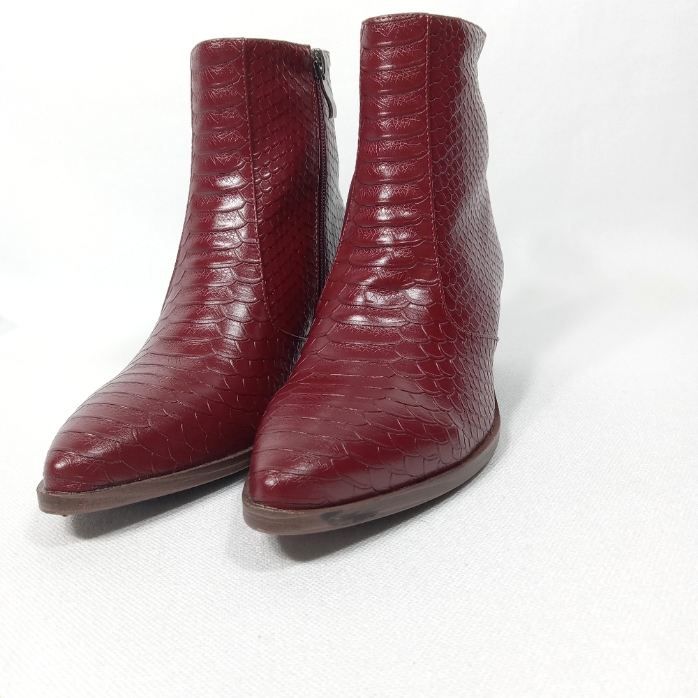 MAYPIE Dark Red Faux Leather Western Ankle Boot Size 6 - Picture 6 of 16
